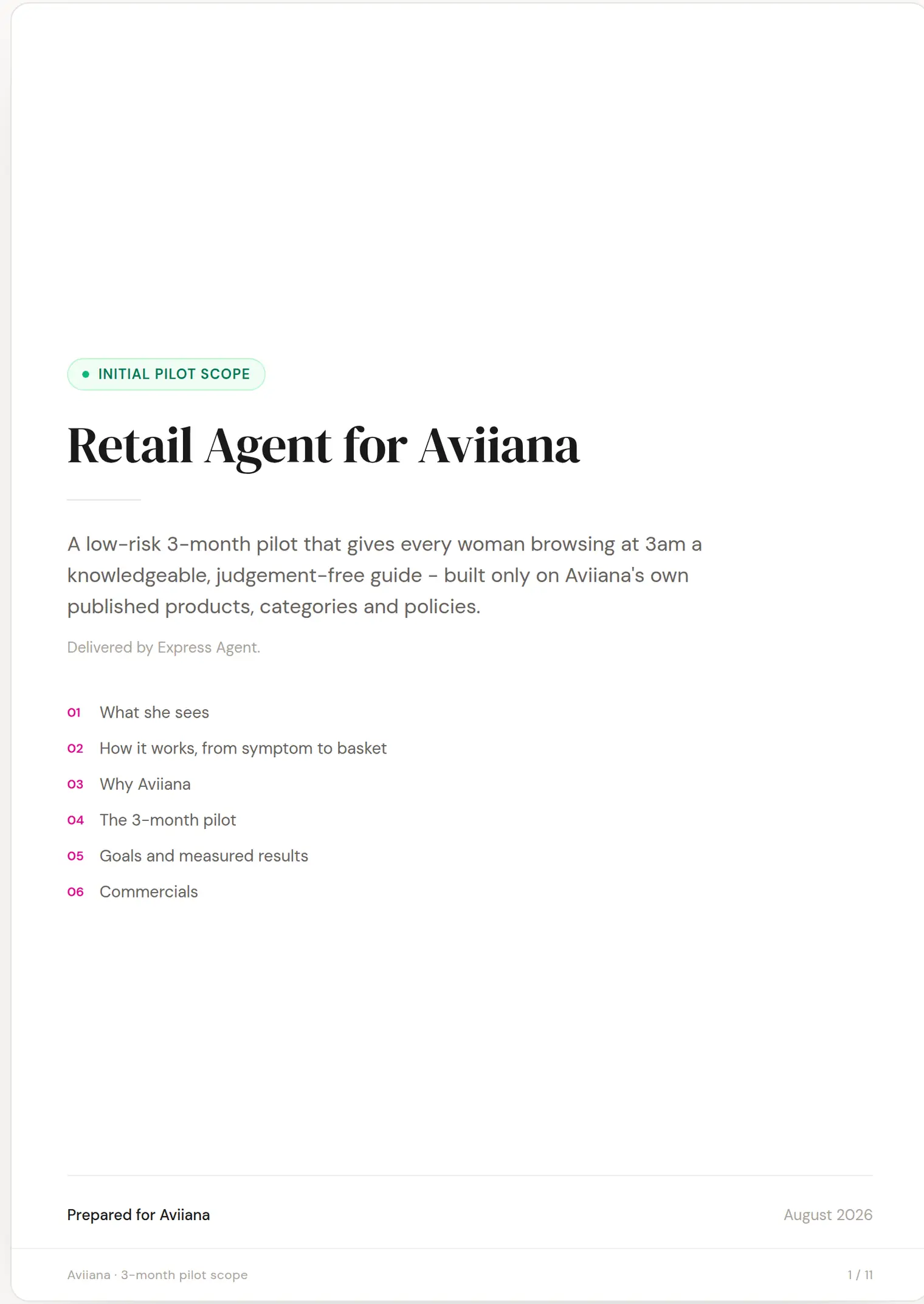 Aviiana slide 1: Retail Agent for Aviiana
