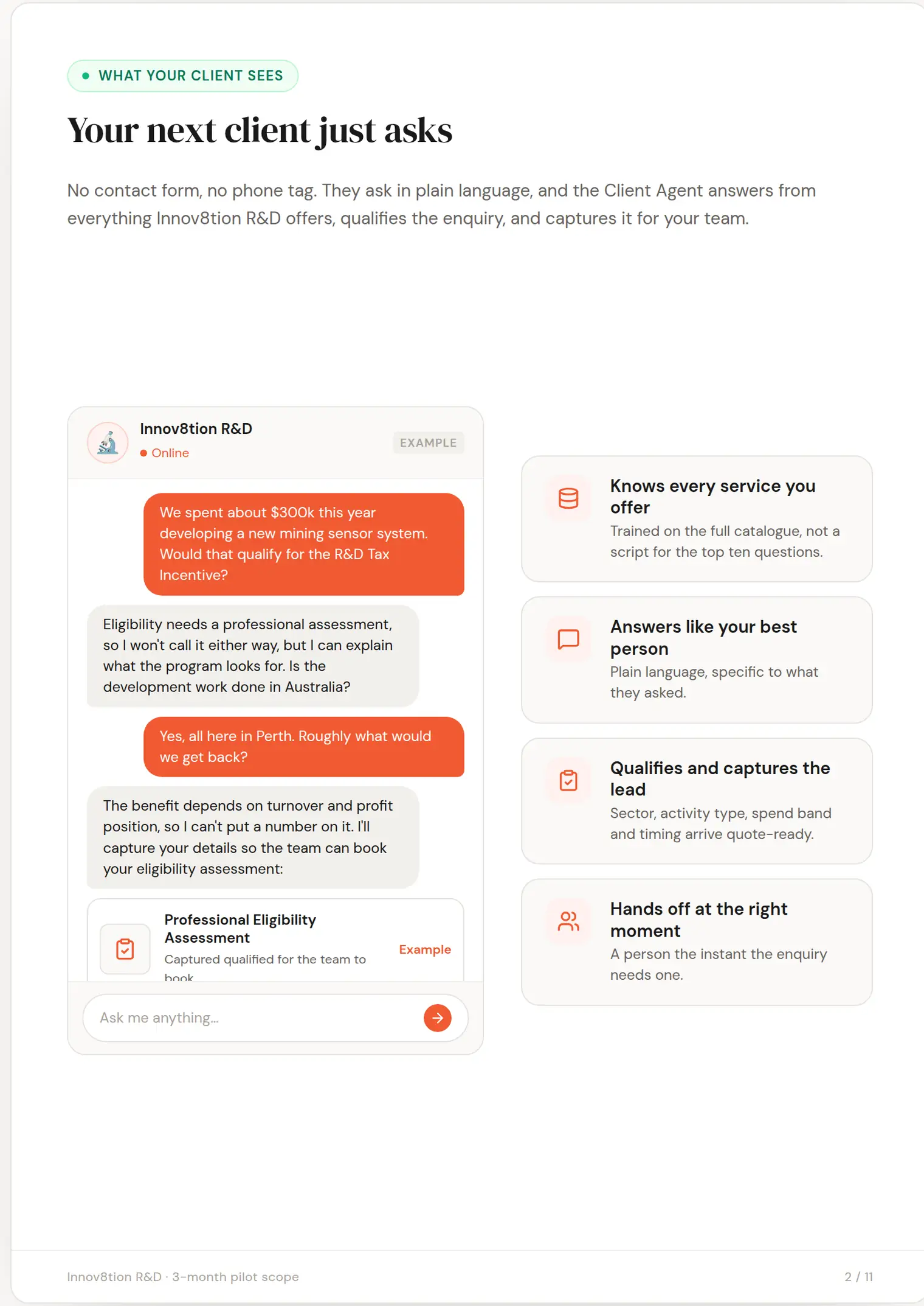 Innov8tion R&D slide 2: Your next client just asks