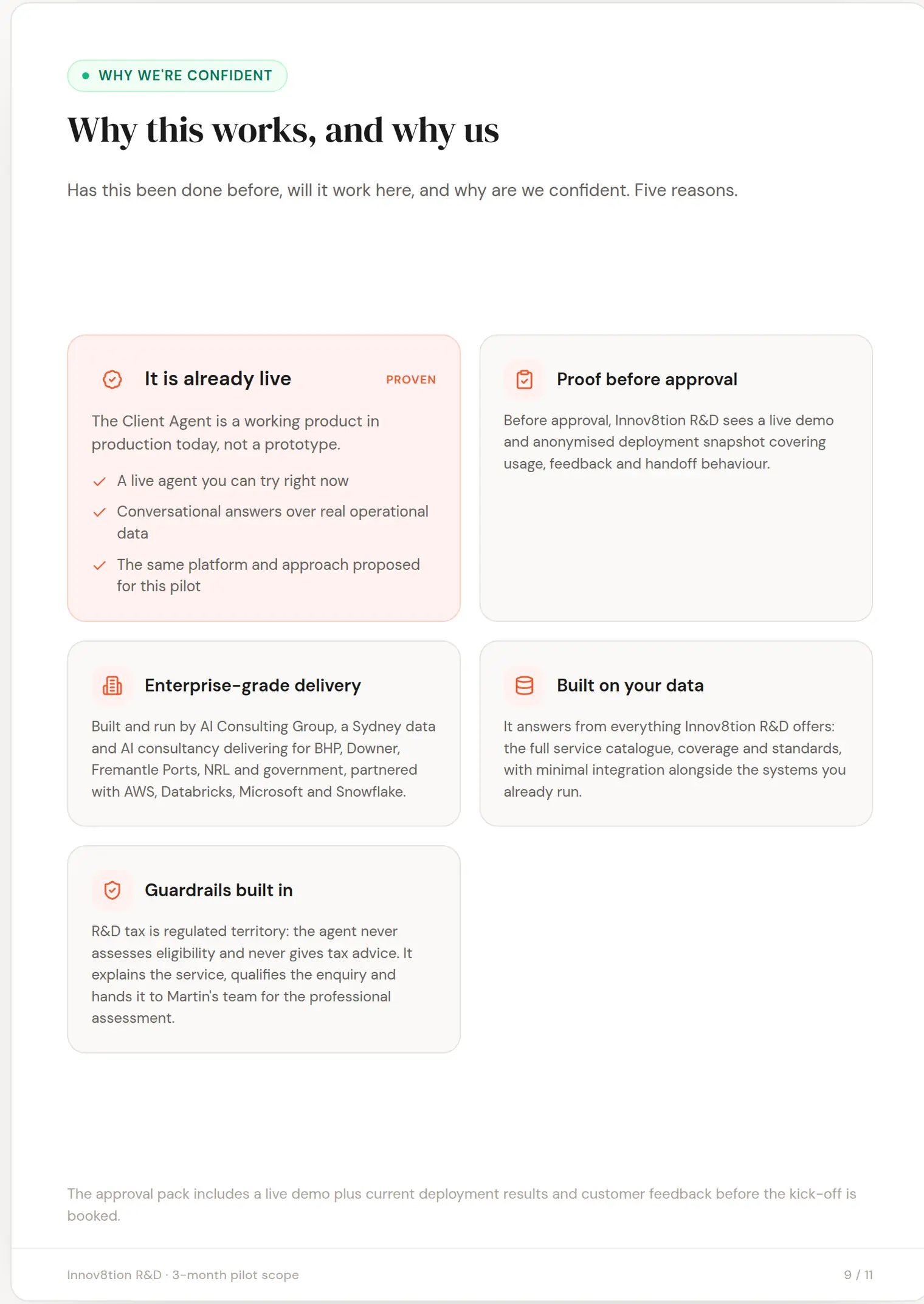 Innov8tion R&D slide 9: Why this works, and why us
