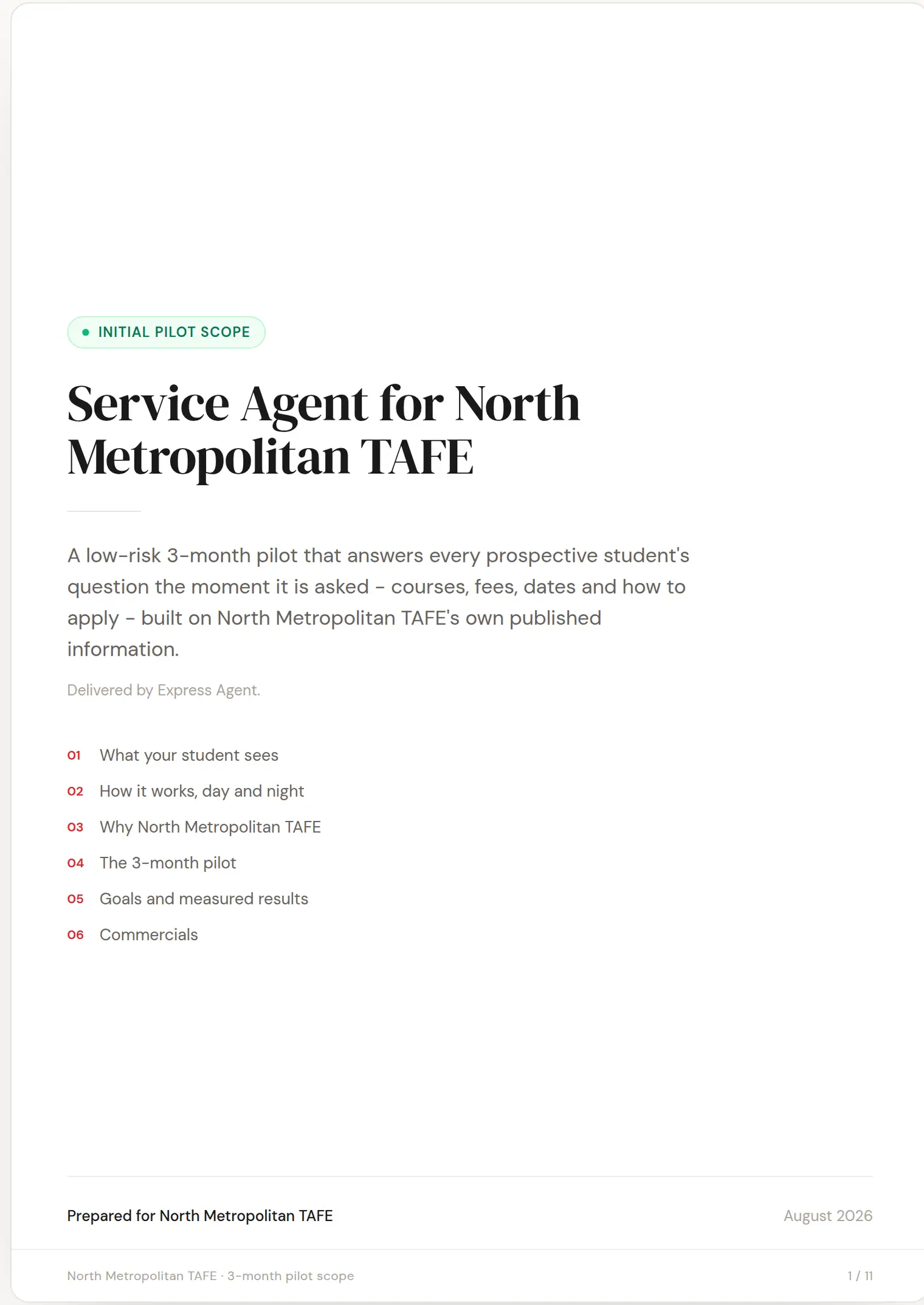 North Metropolitan TAFE slide 1: Service Agent for North Metropolitan TAFE