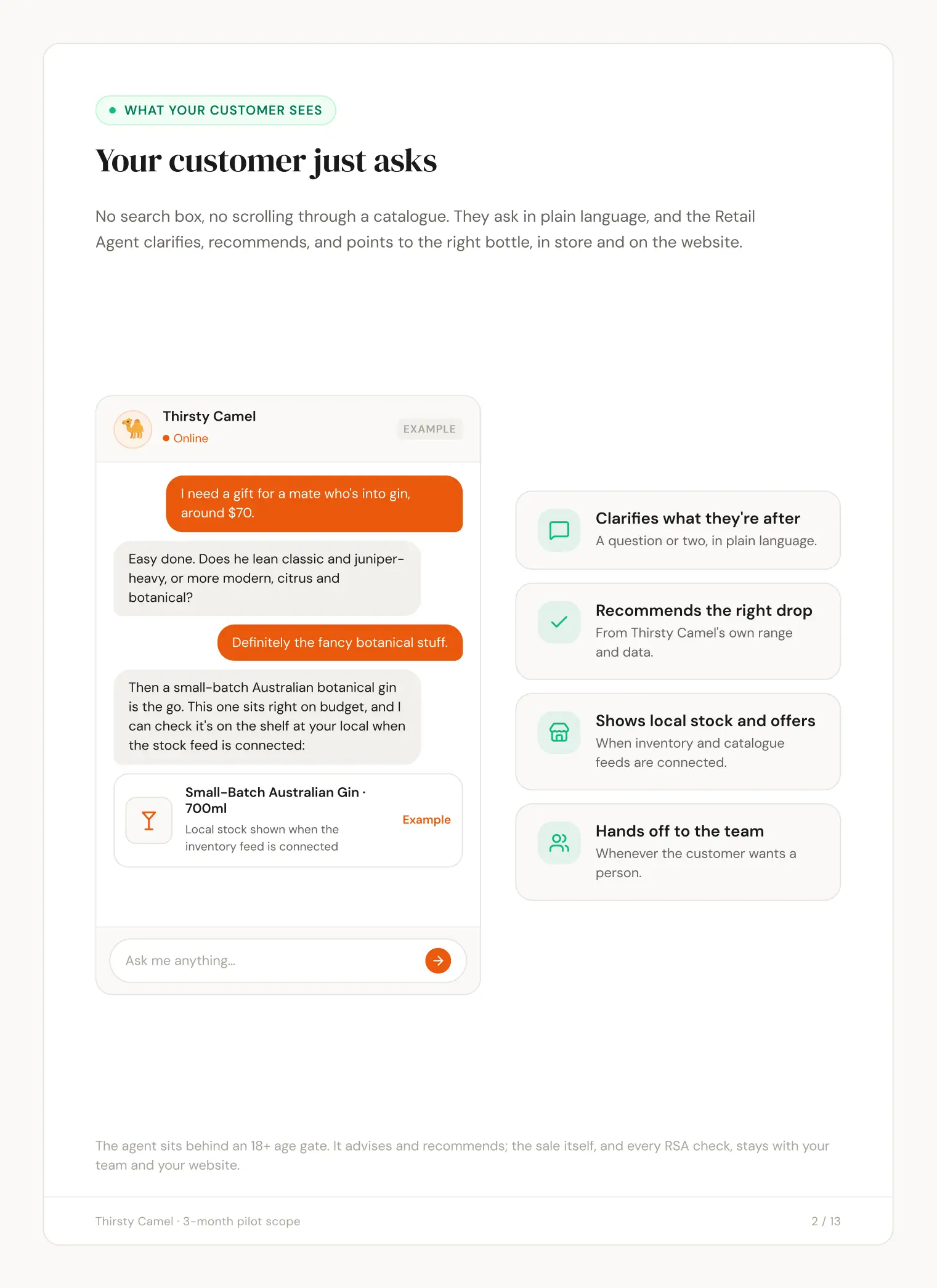 Thirsty Camel slide 2: Your customer just asks