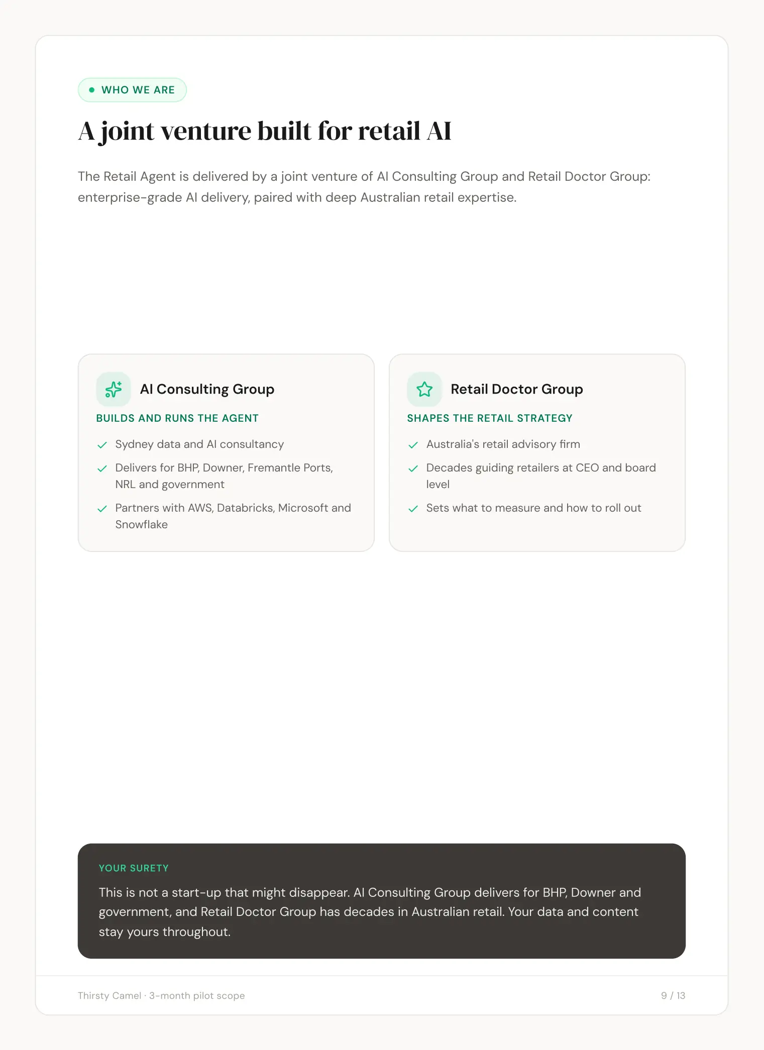 Thirsty Camel slide 9: A joint venture built for retail AI