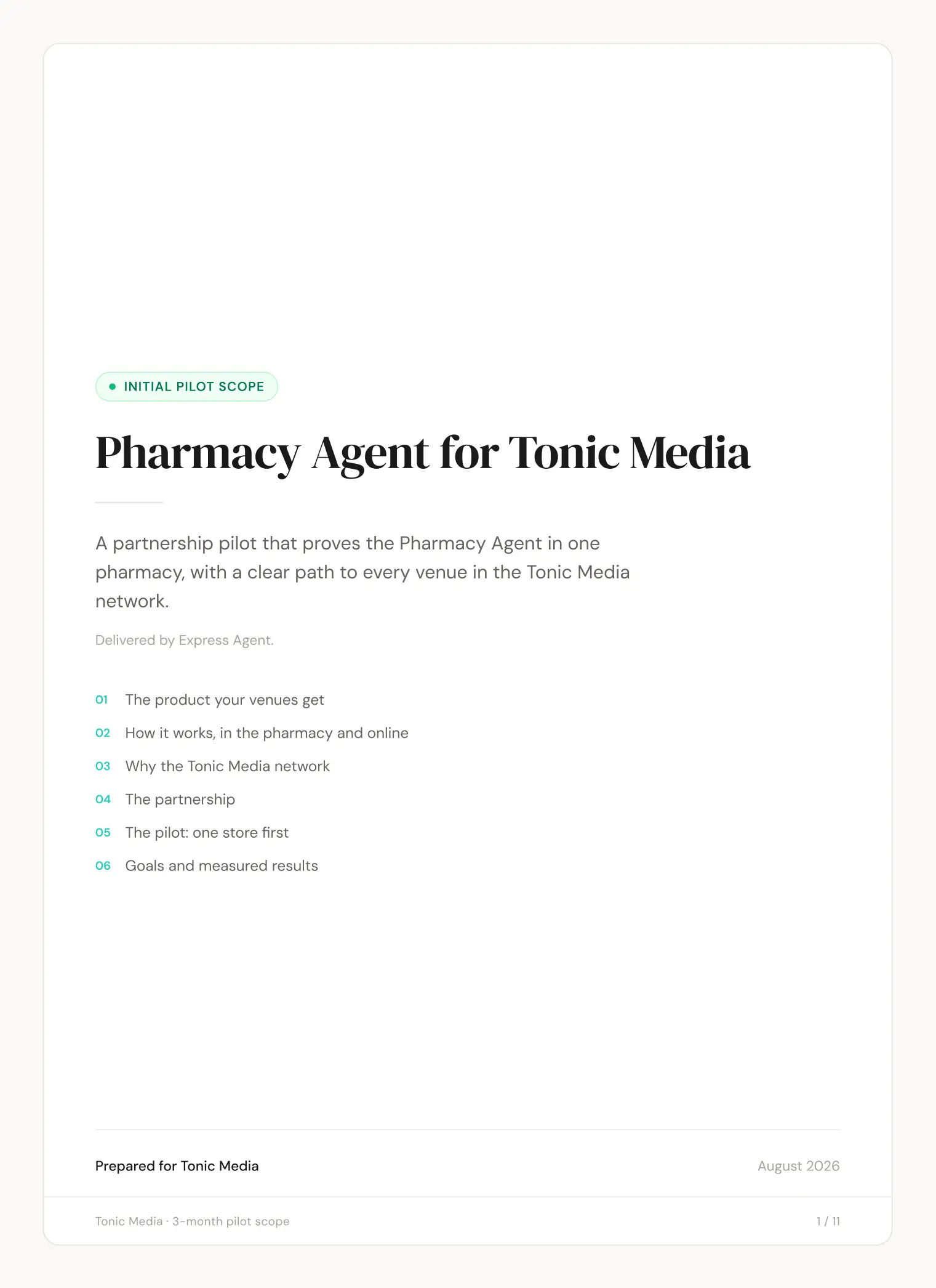 Tonic Media slide 1: Pharmacy Agent for Tonic Media